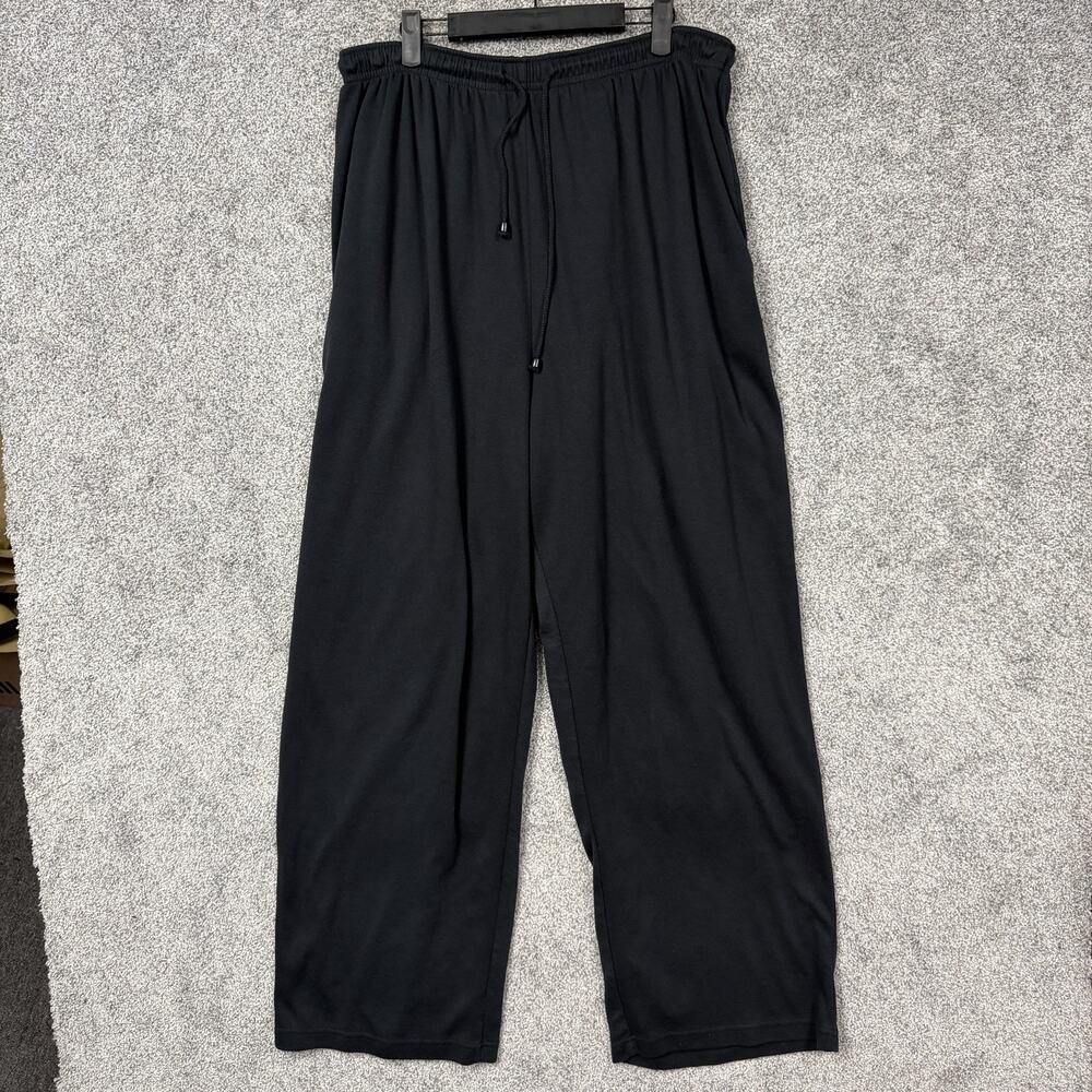 Woman Within Sweatpants Women L 33x30 Black Wide Leg Drawstring Lounge Lagenlook